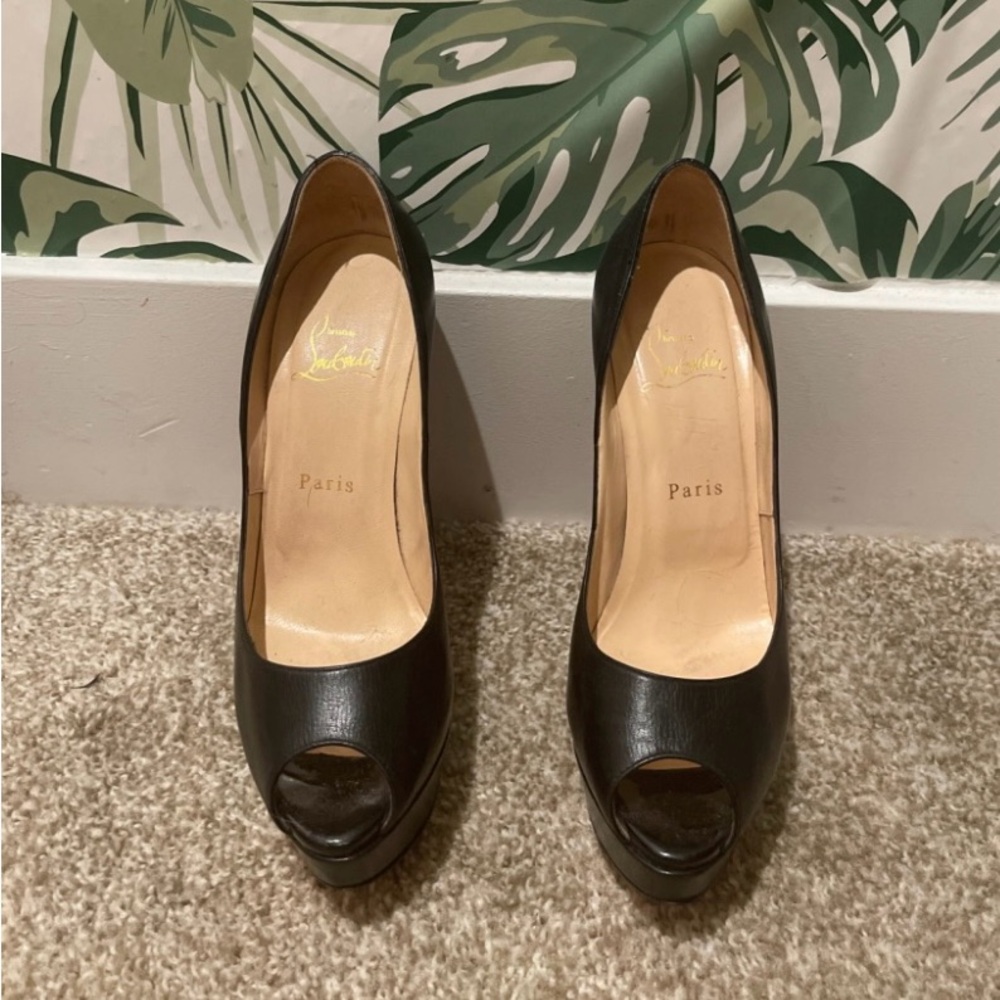 Christian Louboutin Black Peep Toe Heels - Picture 2 of 4